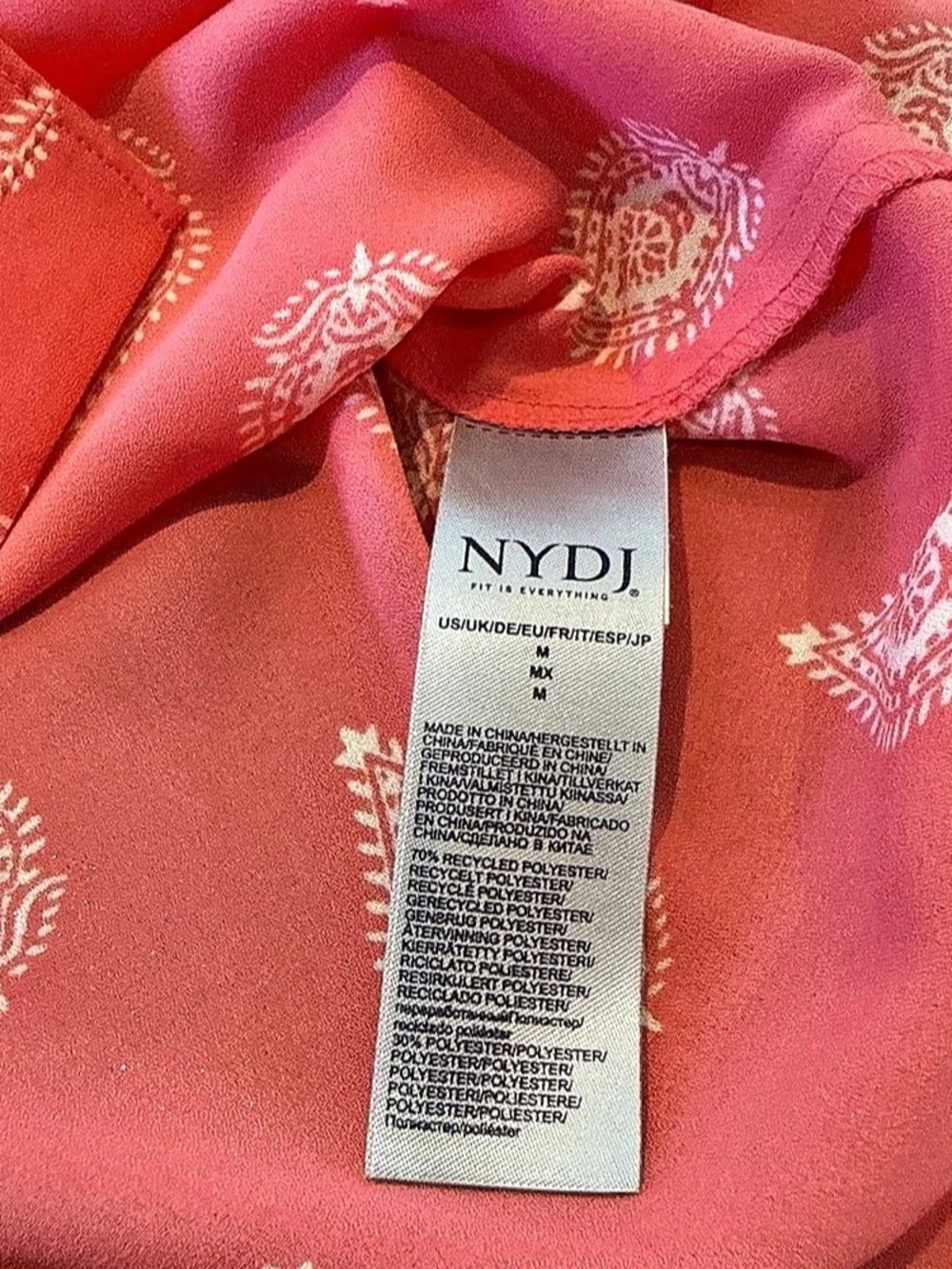 NYDJ Becky Blouse Paisley Coral & White Size Medium - Picture 3 of 4